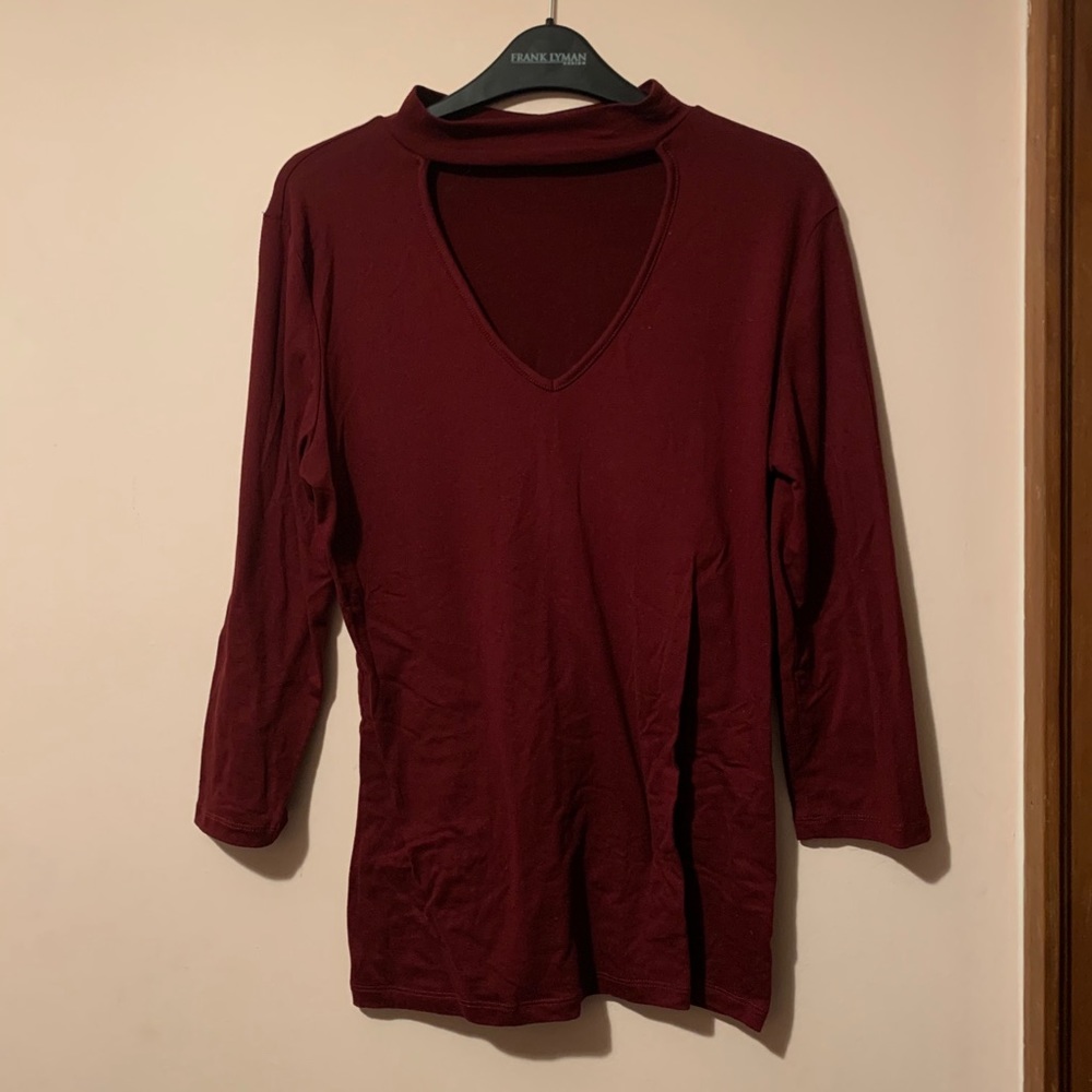 ARDENE Burgundy Long-sleeve Vneck w/Collar